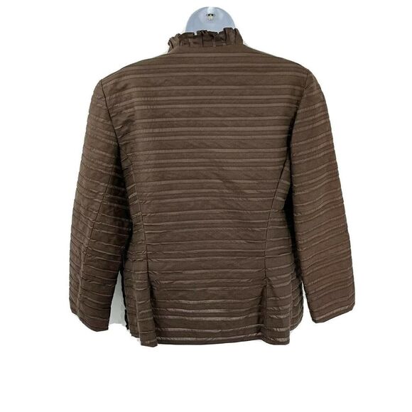 Lafayette 148 Brown Blazer Jacket Size 8 Hook Ruffle Linen Blend Dressy Feminine - Picture 3 of 12